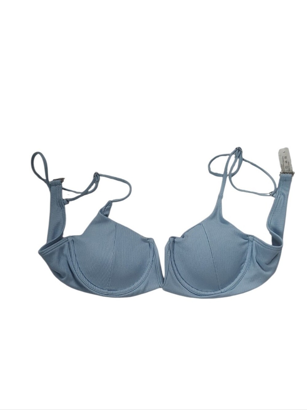 Blue Ribbed Balconette Underwire Bra Y2K Minimalist Lingerie Sz Large
